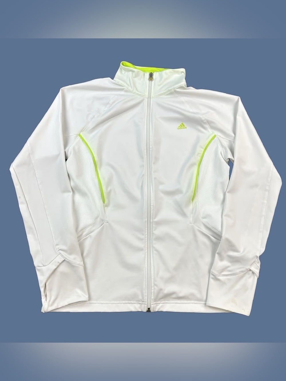 Adidas White Zip-Up Track Jacket with Neon Accents